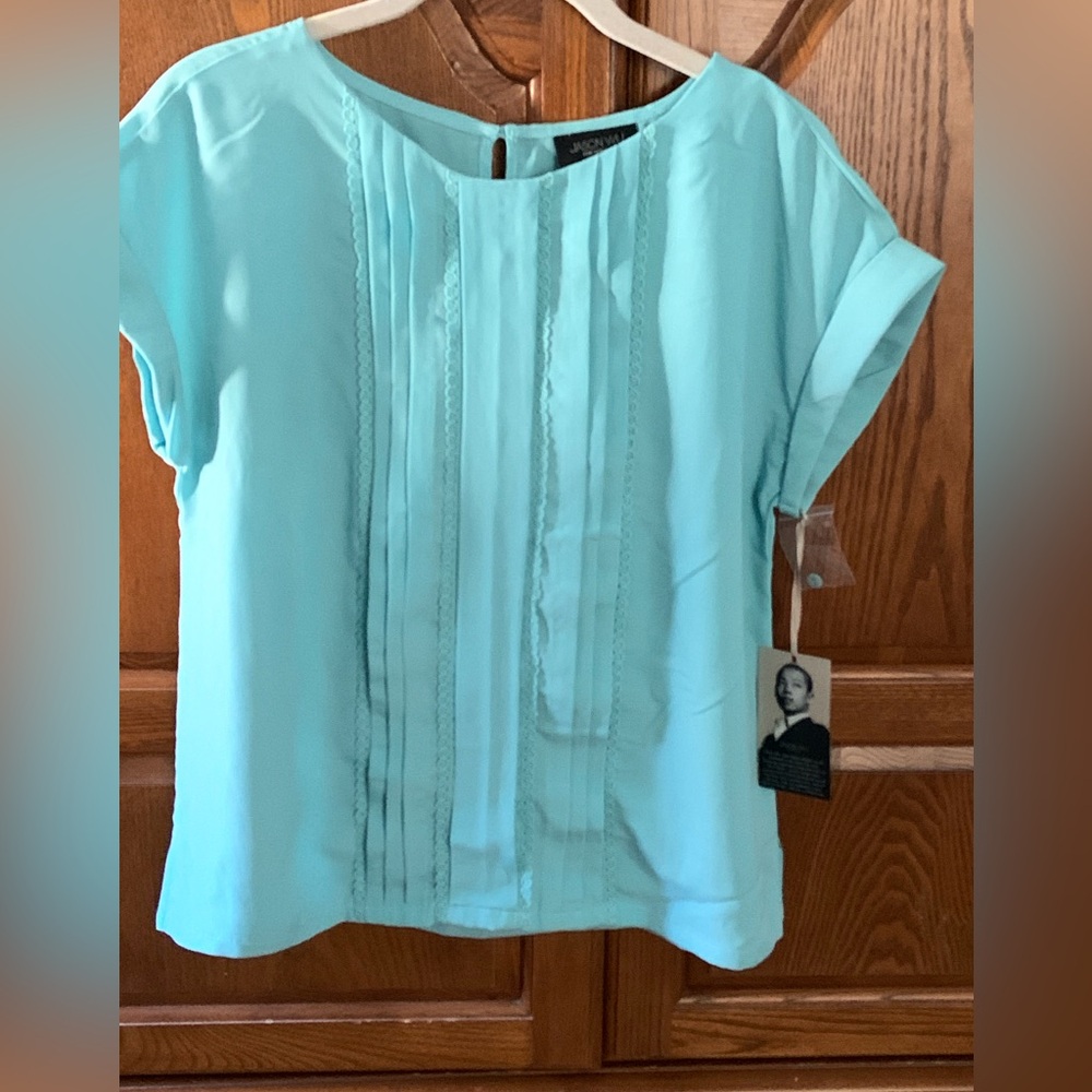 Jason Wu Short Sleeve Pintuck Blouse – Aqua Blue – NWT (Size M)